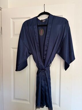 Navy Satin Kimono Robe - Women's Intimates